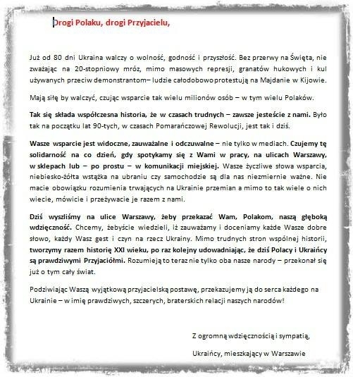 List od Ukraińców do Polaków