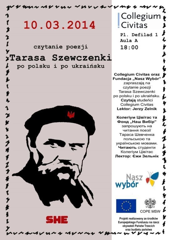 10 marca: Czytanie poezji Tarasa Szewczenki po polsku i po ukrańsku
