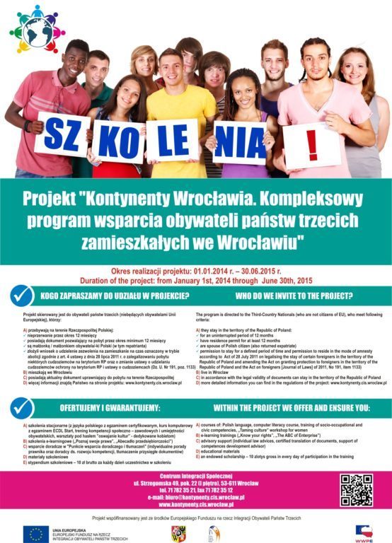Rekrutacja do projektu „Kontynenty Wrocławia. Kompleksowy program wsparcia obywateli państw trzecich zamieszkałych we Wrocławiu”
